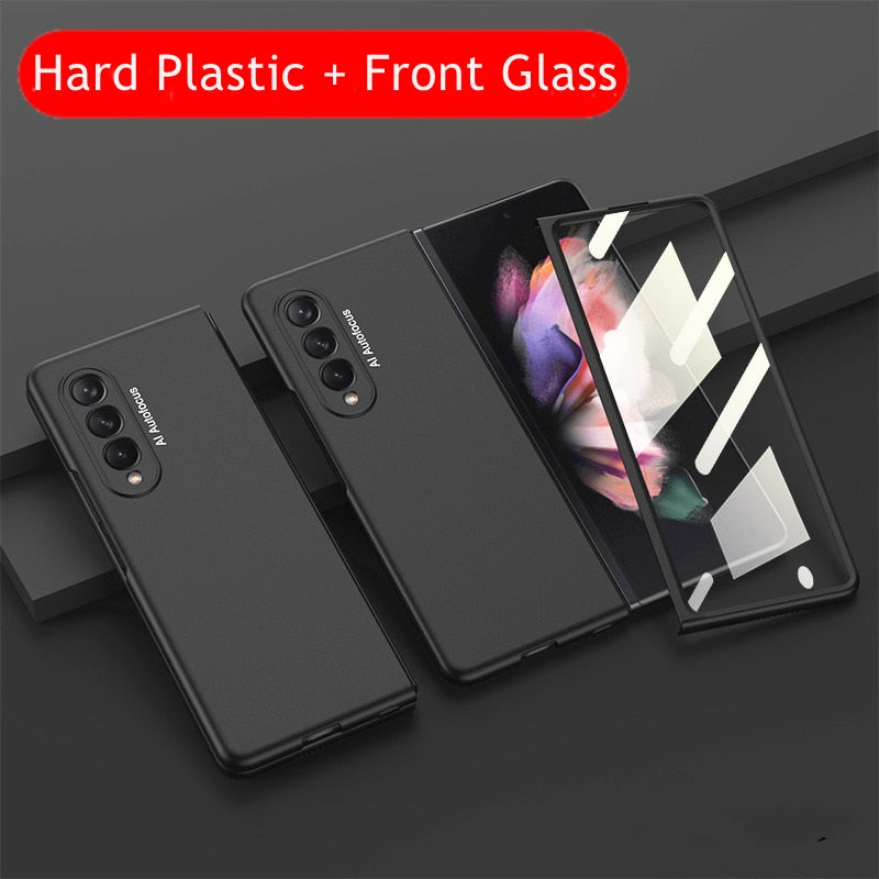 Front Tempered Glass Transparent Case for Samsung galaxy Z Fold 3 4 Cover Plating Frame Hard Clear S Pen Slot Holder Back Case
