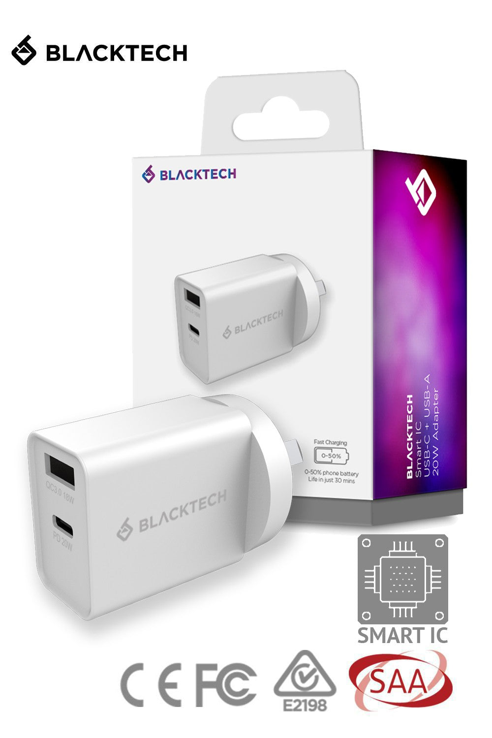 BLACKTECH Dual USB-C USB-A 20W 67W PD QC Charger SAA Approved