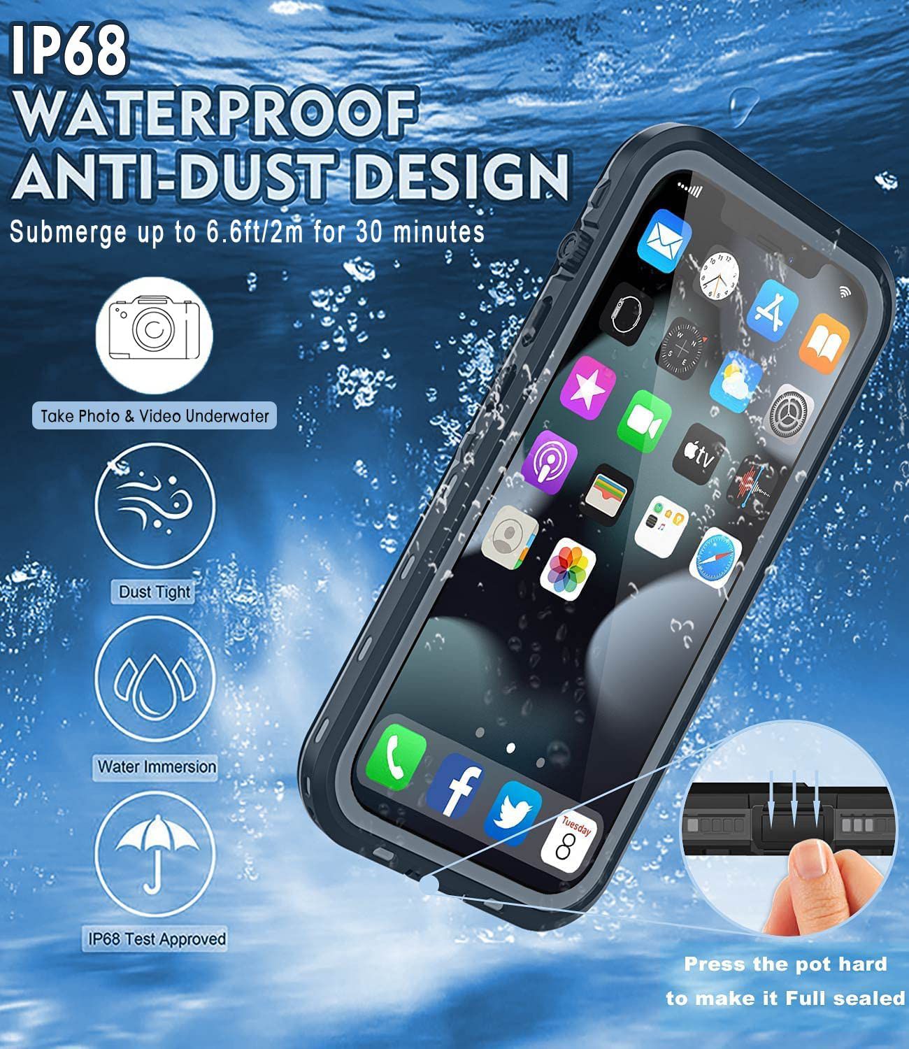 BLACKTECH Apple iPhone Waterproof With Magnetic Ring - Black