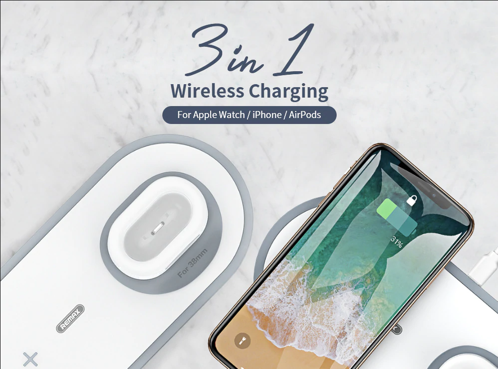 RP-W13 3 in 1 QI Fast Charging Wireless Charger Base For Apple LED Light Display