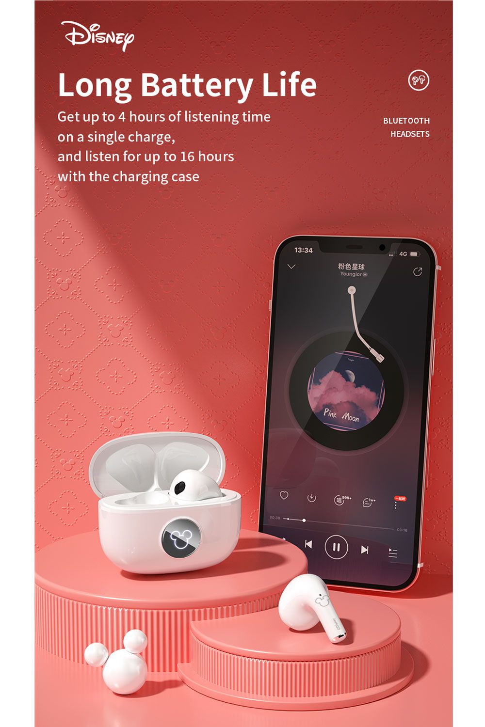 Disney True Wireless Earphones LY702 Bluetooth 5.3 Earphones HIFI Sound Noise Reduction Long Standby Birthday Gift Christmas Gifts