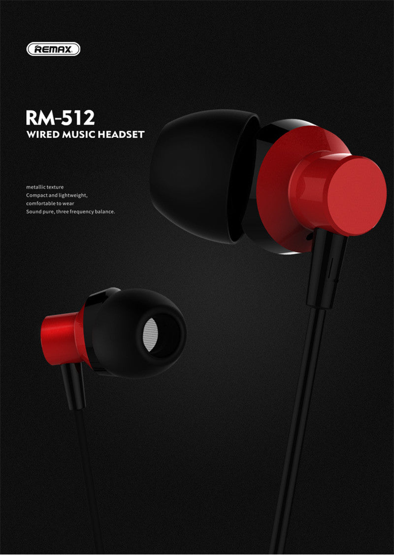 REMAX RM-512 3.5mm Wired Heavy Bass In-ear Headphones Built-In Mic