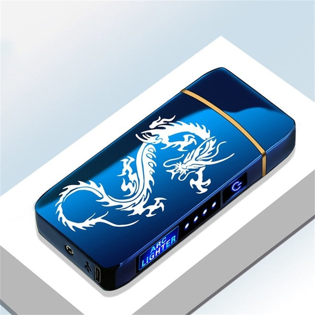Electric Metal Lighters Windproof Dual Arc Plasma Rechargeable USB Lighter For Men Gadgets
