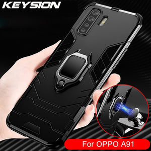 KEYSION Shockproof Armor Case for OPPO A91 A31 F15 A5 A9 2020 Ring Stand Phone Cover for Realme X50 Pro Reno 2Z 2F Find X2 Neo