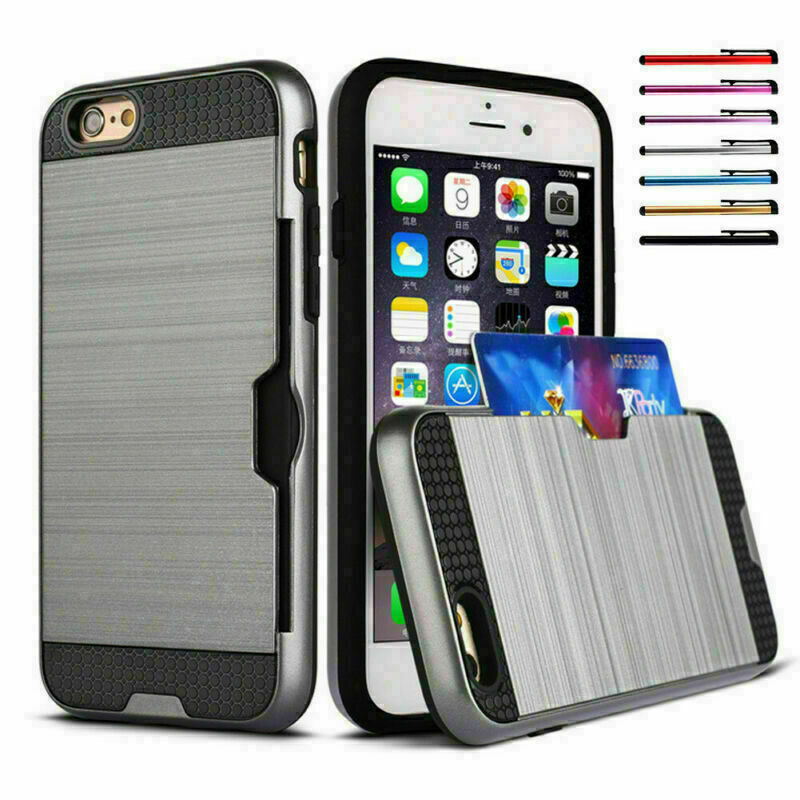 iPhone Tough Shockproof Card Holder Back Case Cover