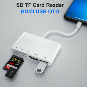 Lightning 5 in 1 OTG 1080P HDMI Cable USB SD TF Card Reader Digital AV TV Adapter