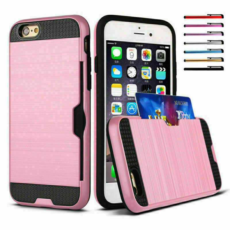 iPhone Tough Shockproof Card Holder Back Case Cover