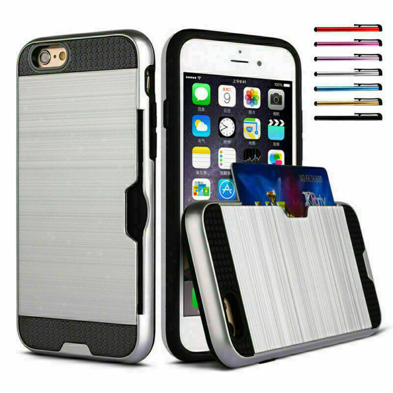 iPhone Tough Shockproof Card Holder Back Case Cover