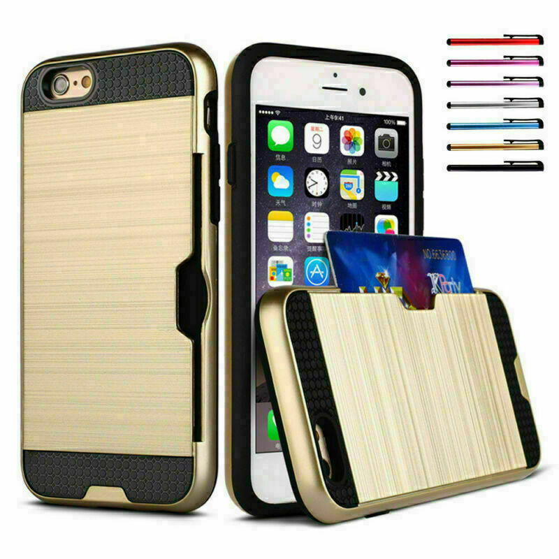 iPhone Tough Shockproof Card Holder Back Case Cover