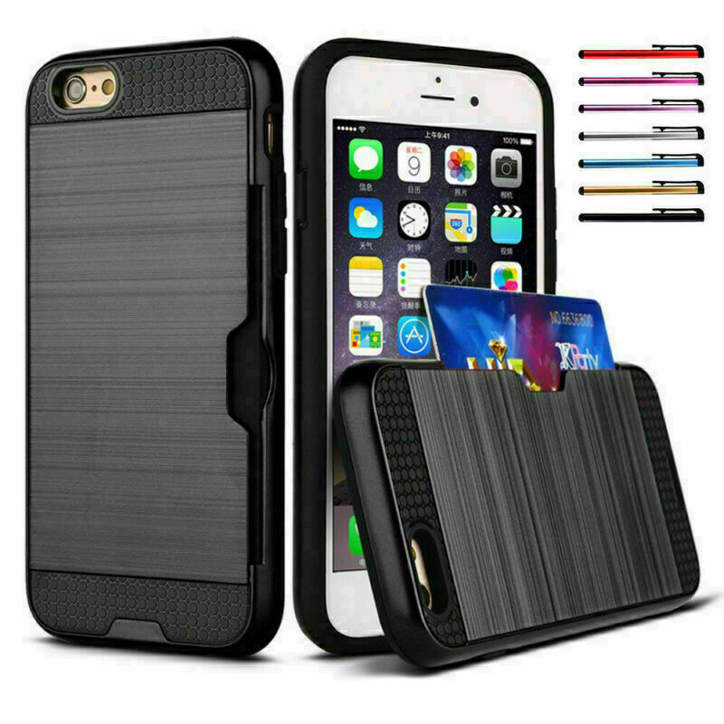 iPhone Tough Shockproof Card Holder Back Case Cover